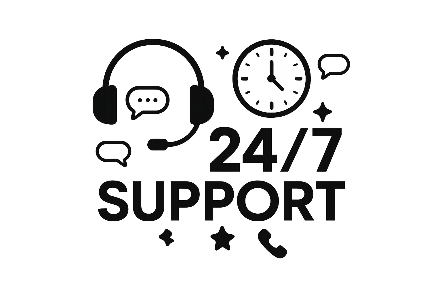 24/7 support black and white transparent image
