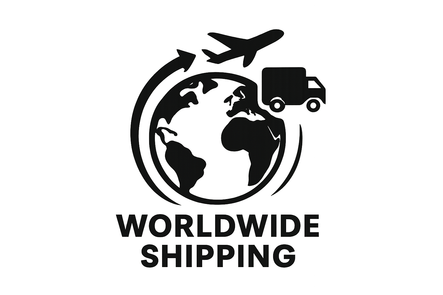 black and white worldwide shipping logo